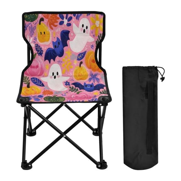600D Oxford Camping Chair Portable Foldable Chair Supports 220 lbs for Picnic, Fishing, Backpacking Pink Cute Halloween Ghosts Pattern