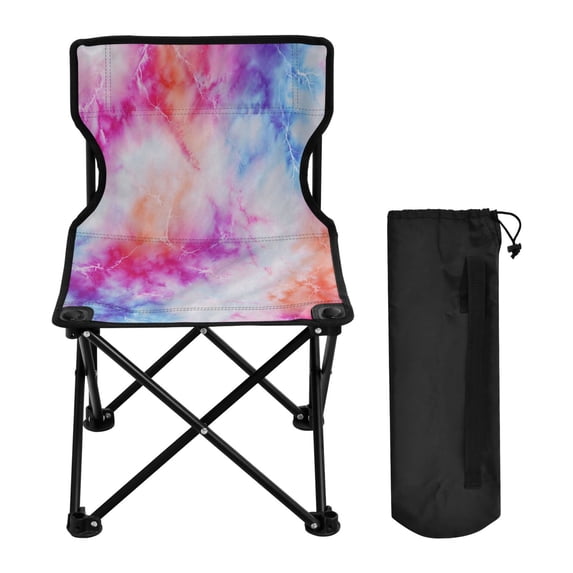 600D Oxford Camping Chair Portable Foldable Chair Supports 220 lbs for Picnic, Fishing, Backpacking Pink and Blue Tie-dye Pattern