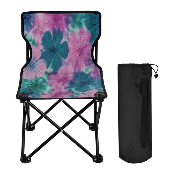 600D Oxford Camping Chair Portable Foldable Chair Supports 220 lbs for Picnic, Fishing, Backpacking Pink and Teal Tie-dye