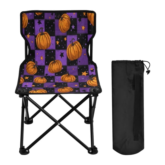 600D Oxford Camping Chair Portable Foldable Chair Supports 220 lbs for Picnic, Fishing, Backpacking Pumpkins and Stars