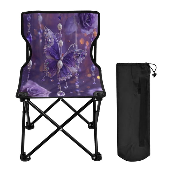 600D Oxford Camping Chair Portable Foldable Chair Supports 220 lbs for Picnic Fishing Backpacking Purple Butterfly Pattern