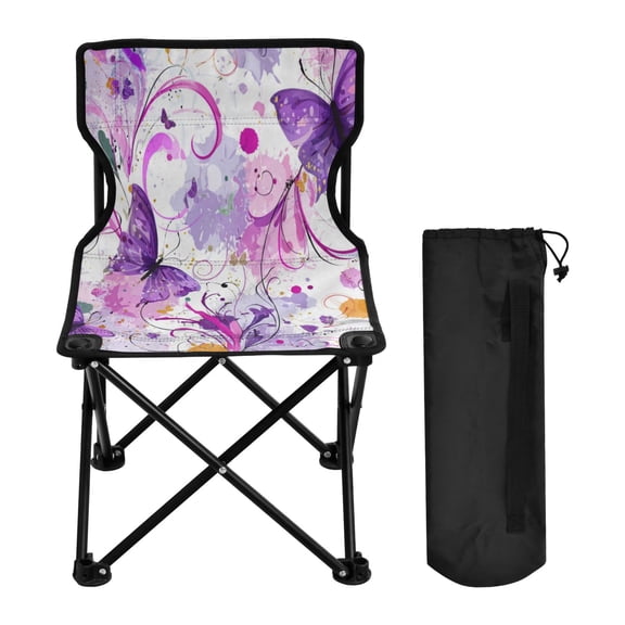 600D Oxford Camping Chair Portable Foldable Chair Supports 220 lbs for Picnic, Fishing, Backpacking Purple Butterfly with Swirls