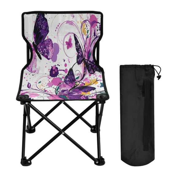 600D Oxford Camping Chair Portable Foldable Chair Supports 220 lbs for Picnic, Fishing, Backpacking Purple Butterfly