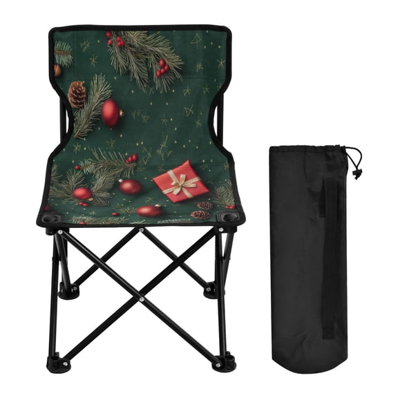600D Oxford Camping Chair Portable Foldable Chair Supports 220 lbs for Picnic, Fishing, Backpacking Red Balls and Branches