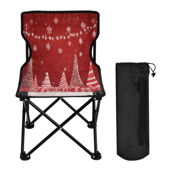 600D Oxford Camping Chair Portable Foldable Chair Supports 220 lbs for Picnic, Fishing, Backpacking Red Christmas Tree and Lights