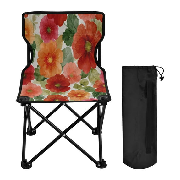 600D Oxford Camping Chair Portable Foldable Chair Supports 220 lbs for Picnic, Fishing, Backpacking Red and Orange Flowers