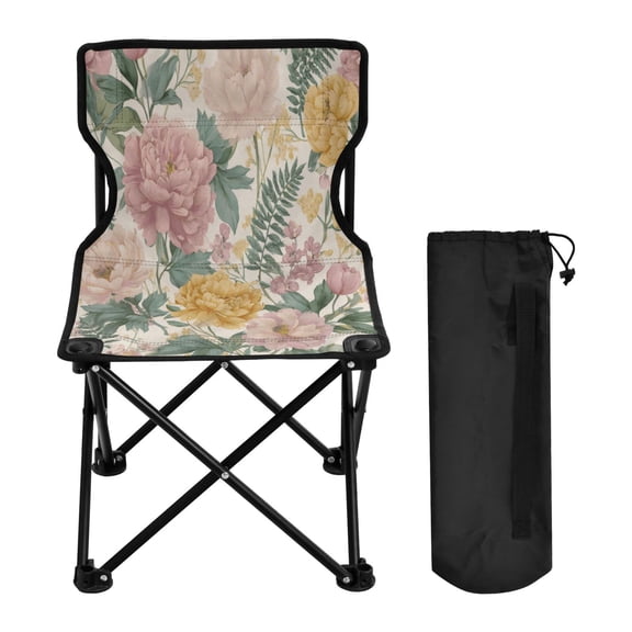 600D Oxford Camping Chair Portable Foldable Chair Supports 220 lbs for Picnic Fishing Backpacking Retro Plant Pattern