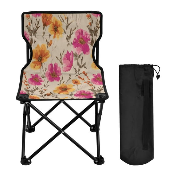 600D Oxford Camping Chair Portable Foldable Chair Supports 220 lbs for Picnic, Fishing, Backpacking Rustic and Romantic Wildflowers