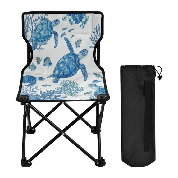 600D Oxford Camping Chair Portable Foldable Chair Supports 220 lbs for Picnic, Fishing, Backpacking Sea Turtles and Coral Reefs