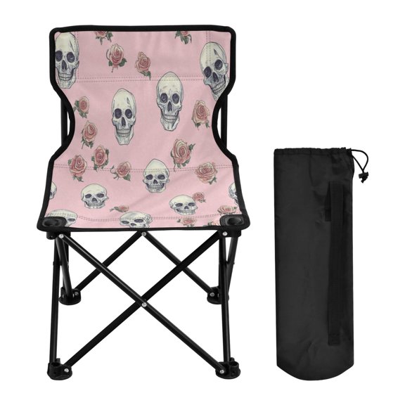 600D Oxford Camping Chair Portable Foldable Chair Supports 220 lbs for Picnic, Fishing, Backpacking Skulls and Roses Pattern