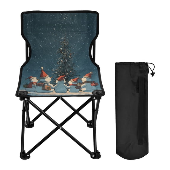 600D Oxford Camping Chair Portable Foldable Chair Supports 220 lbs for Picnic, Fishing, Backpacking Snowman with A Christmas Hat