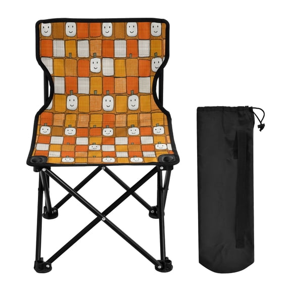 600D Oxford Camping Chair Portable Foldable Chair Supports 220 lbs for Picnic, Fishing, Backpacking Squares with Smiling Pumpkins