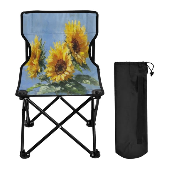 600D Oxford Camping Chair Portable Foldable Chair Supports 220 lbs for Picnic, Fishing, Backpacking Sunflowers Painting