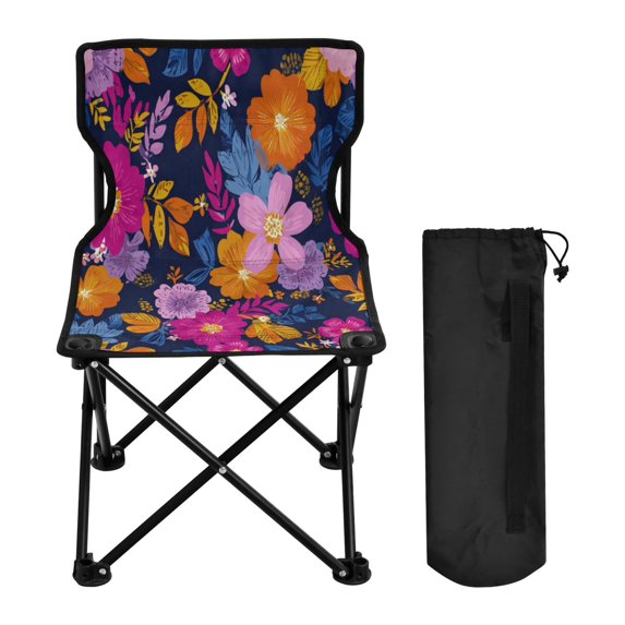 600D Oxford Camping Chair Portable Foldable Chair Supports 220 lbs for Picnic, Fishing, Backpacking Vividly Colored Flowers