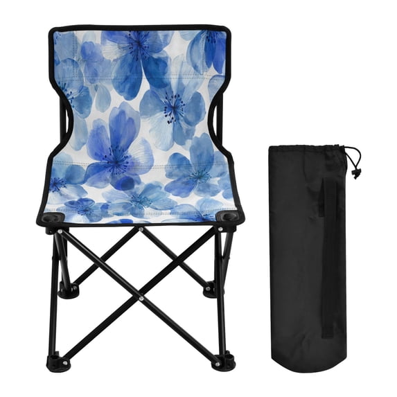 600D Oxford Camping Chair Portable Foldable Chair Supports 220 lbs for Picnic, Fishing, Backpacking Watercolor Blue Flowers