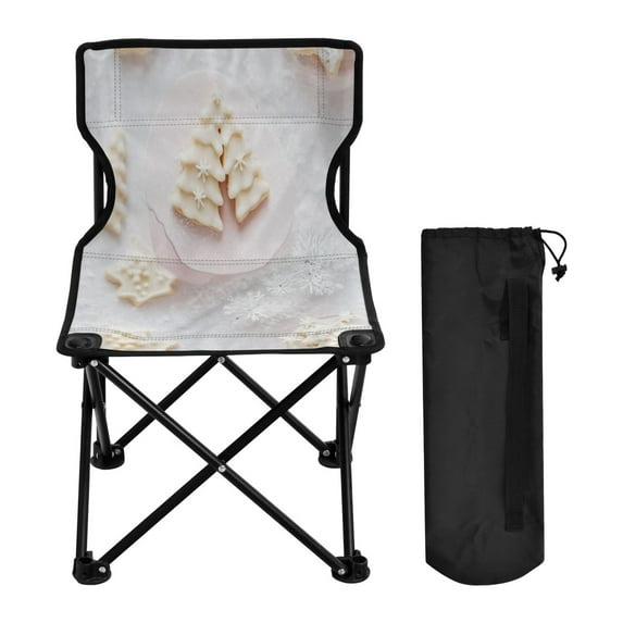 600D Oxford Camping Chair Portable Foldable Chair Supports 220 lbs for Picnic, Fishing, Backpacking White Snowflakes Chocolate Cookies