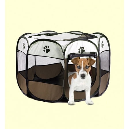 600D Oxford Portable Pet Playpen, Dog Playpen Foldable Pet Exercise Pen Tents Cat House Playground for Medium & Small Pets Indoor Outdoor Travel Camping Use,Coffee Brown