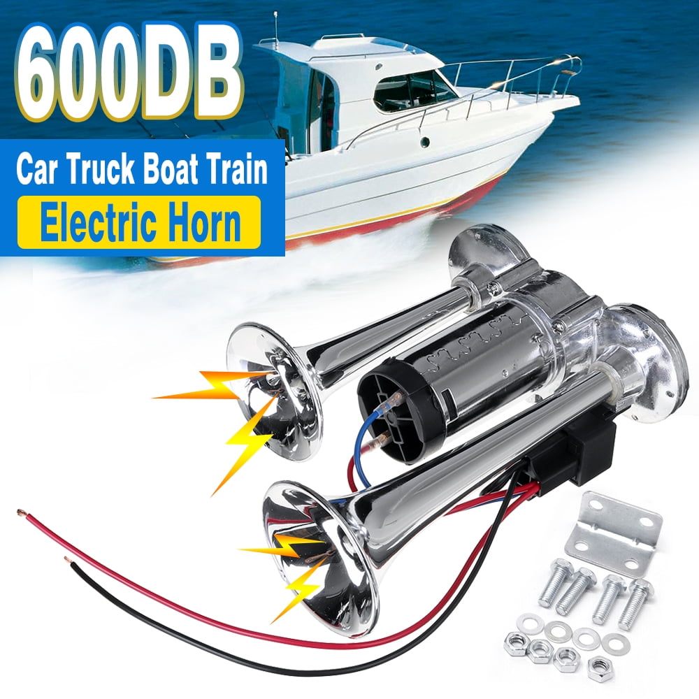 12V 600db Air Horn, Chrome Zinc Dual Trumpet Truck Air Horn Powerful Loud  for Truck Boat SUV Train