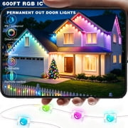 600FT RGB+IC Permanent Outdoor Eave Lights, Smart Color Changing Square LED House Lights, IP67 Waterproof Permanent Roof Edge String Lights with APP Control, Music Sync & Timer, DIY Chasing Lighting