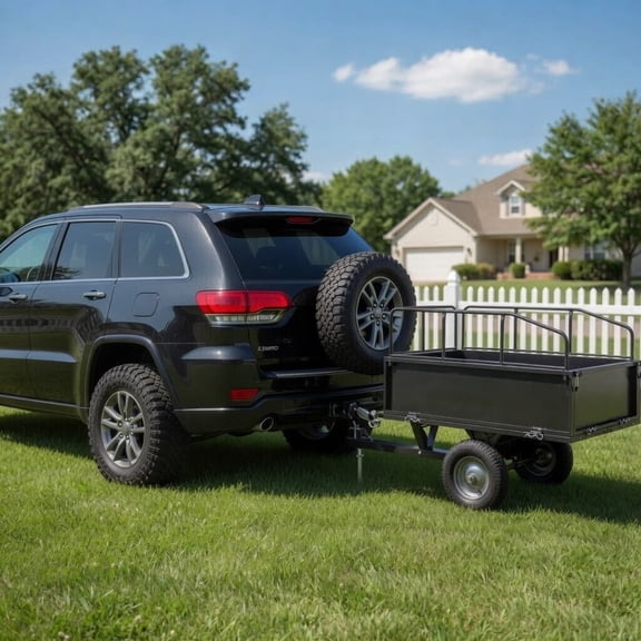 600LB Heavy Duty Steel Dump Cart Trailer, 17 Cu.Ft. Tow Behind Hauling Wagon for ATV, Lawn Tractor and Garden with 16 Tires, Black
