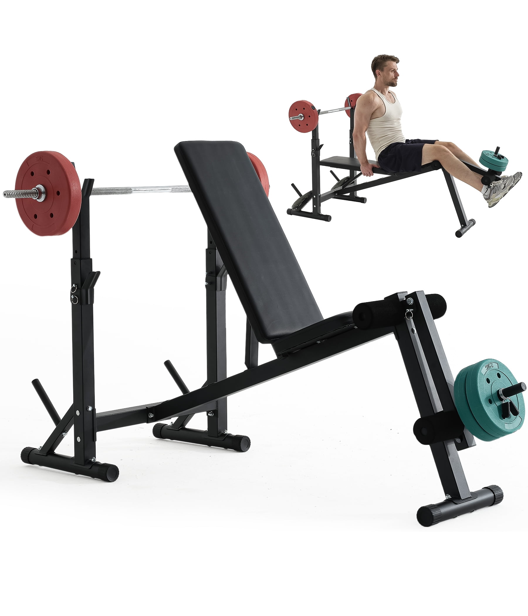 600LBS Adjustable Olympic Weight Bench, 4-in-1 Workout Bench Set with Leg Extention for Bench press,Curl and Ab Workouts, Best for beginners and Small Individuals