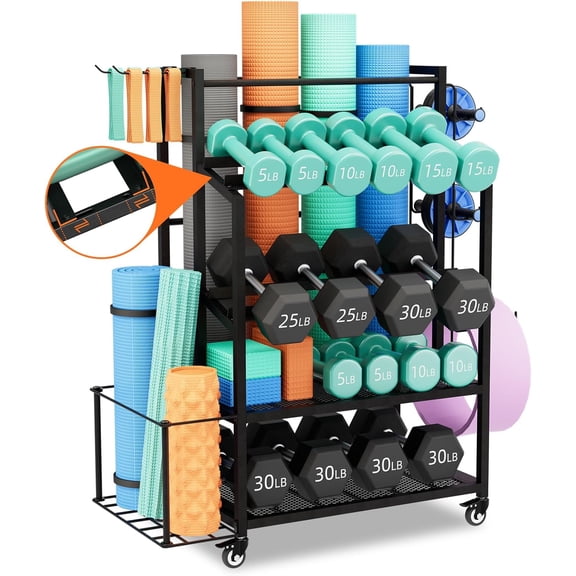 600LBS Dumbbell Rack Weight Stand - Bonvork Adjustable Weight Rack for Dumbbells, Home Gym Storage Rack for Yoga Mat Foam Roller Kettlebells, Workout Equipment Storage Organizer With Wheels