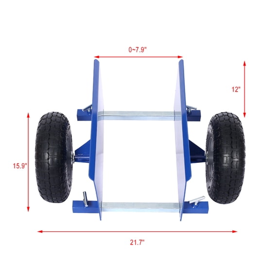 600Lb Panel Dolly,10In. Pneumatic Wheels,Blue,Blue Metal