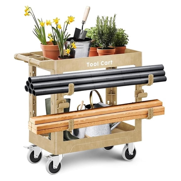 600Lbs Heavy Duty Utility Cart, 3417inch Plastic Rolling Tool cart with 360 Swivel Lockable Wheels & Full Swivel Wheels Safety Holds, 2 Tire Service Cart for Warehouse, Garage, Cleaning, Repair