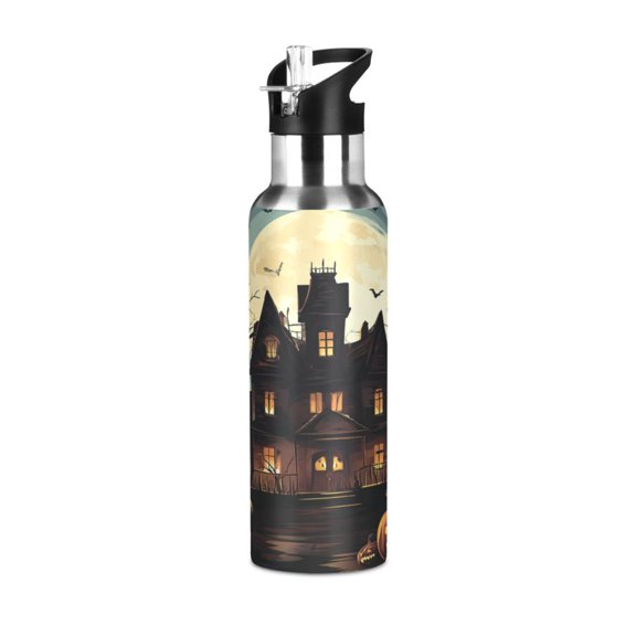 600ML Insulated Stainless Steel Sports Water Bottle Screw Cap Design Leak-Proof Design,Halloween Style Suitable for Travel and Sports Insulated Stainless Steel Material Hyperrealistic Photography