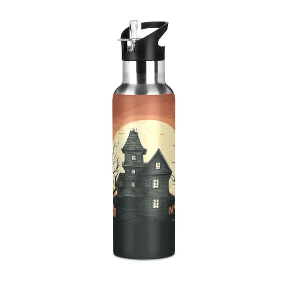 600ML Insulated Stainless Steel Sports Water Bottle Screw Cap Design Leak-Proof Design,Halloween Style Suitable for Travel and Sports Insulated Stainless Steel Material Haunted House