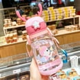thumbnail image 1 of 500ml Plastic Kids Children Cute Cartoon Strap Water Bottle with Straw (Pink), 1 of 6