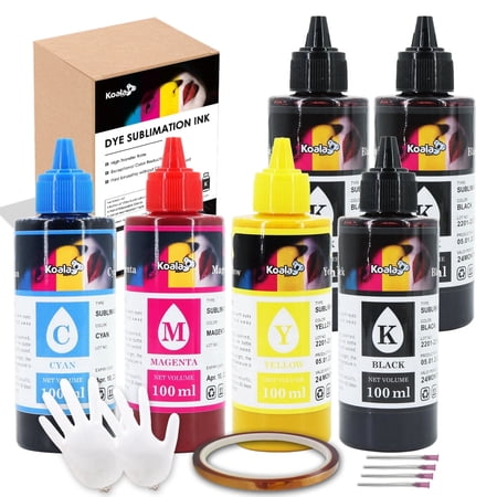 600ML Koala Sublimation Ink Compatible with All Inkjet Printers ET-2400 ET-2720 ET-2760 ET-2800 ET-2803 ET-4800 WF7710 7720 Etc, 300MLxBlack, 100MLxCyan, 100MLxMagenta, 100MLxYellow,