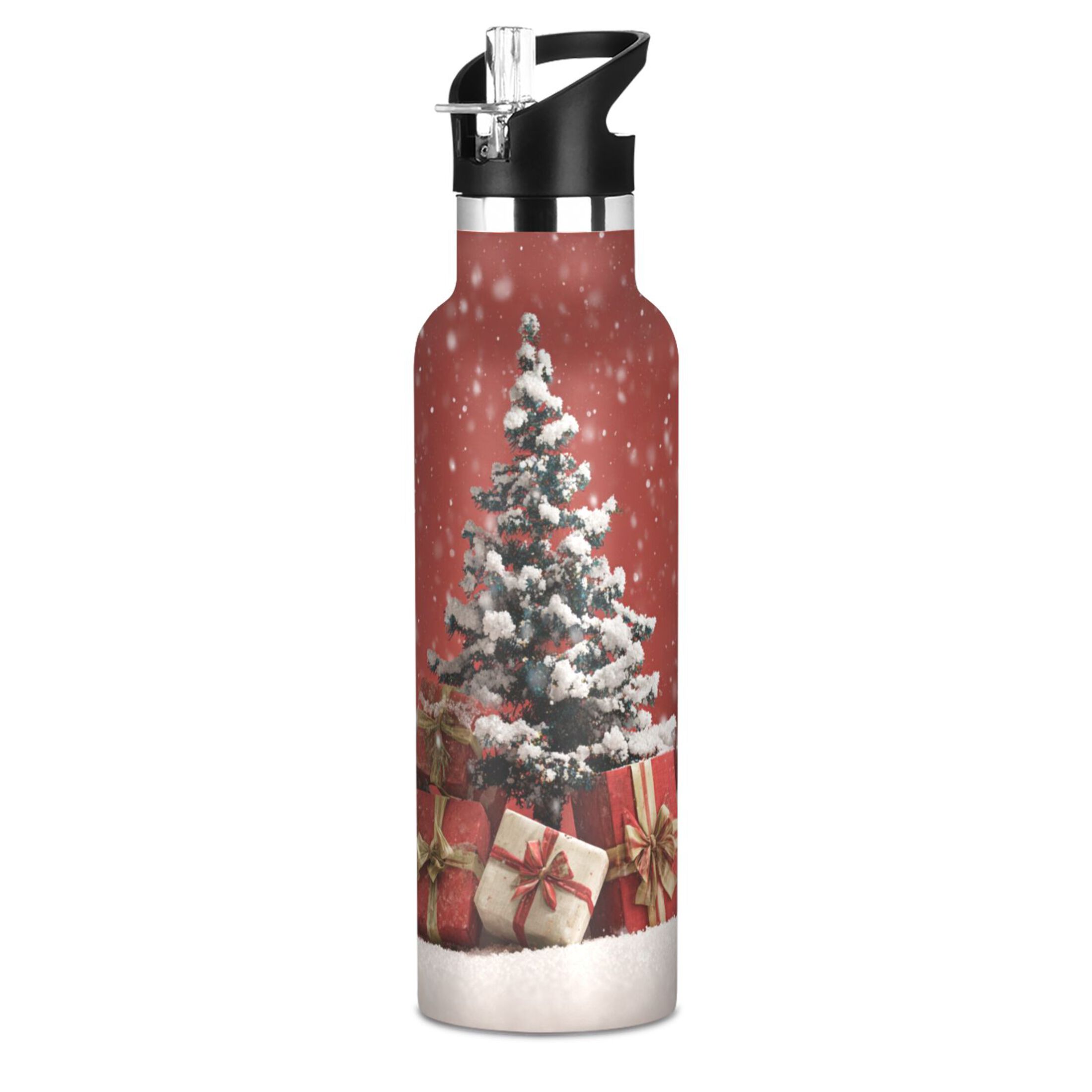 600ML Stainless Steel Insulated Cup Sports Water Bottle Portable Thermos Cup Water Glasses Insulated Tumblers Convenient and Durable 3d Christmas Tree