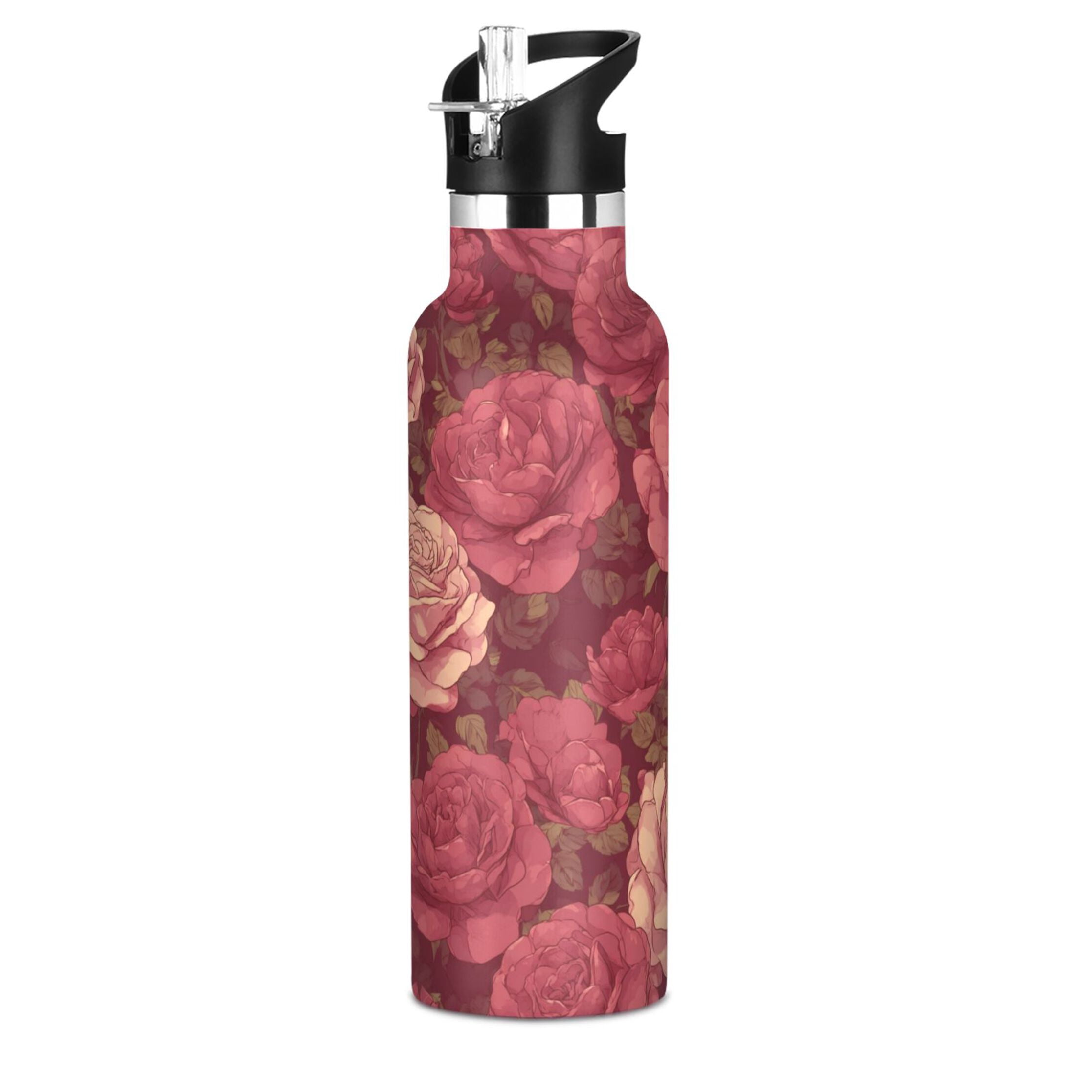 600ML Stainless Steel Insulated Cup Sports Water Bottle Portable Thermos Cup Water Glasses Insulated Tumblers Convenient and Durable Beautifui Rose Red