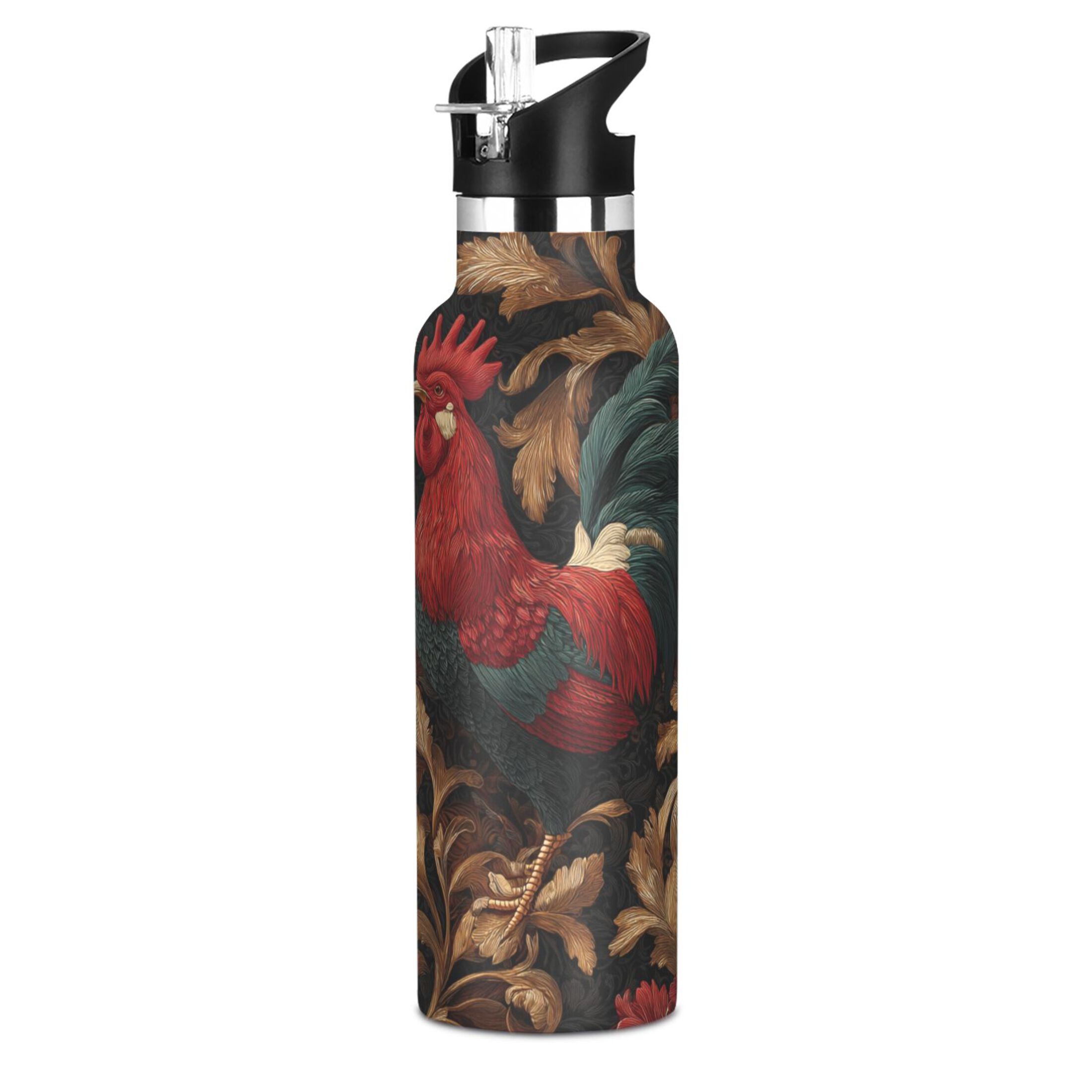600ML Stainless Steel Insulated Cup Sports Water Bottle Portable Thermos Cup Water Glasses Insulated Tumblers Convenient and Durable Beautiful Big Rooster