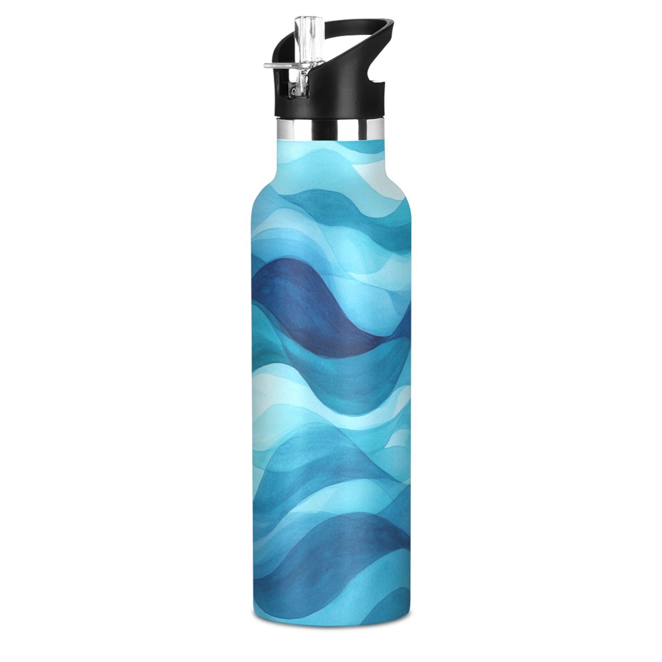 600ML Stainless Steel Insulated Cup Sports Water Bottle Portable Thermos Cup Water Glasses Insulated Tumblers Convenient and Durable Beautiful Blue Sea