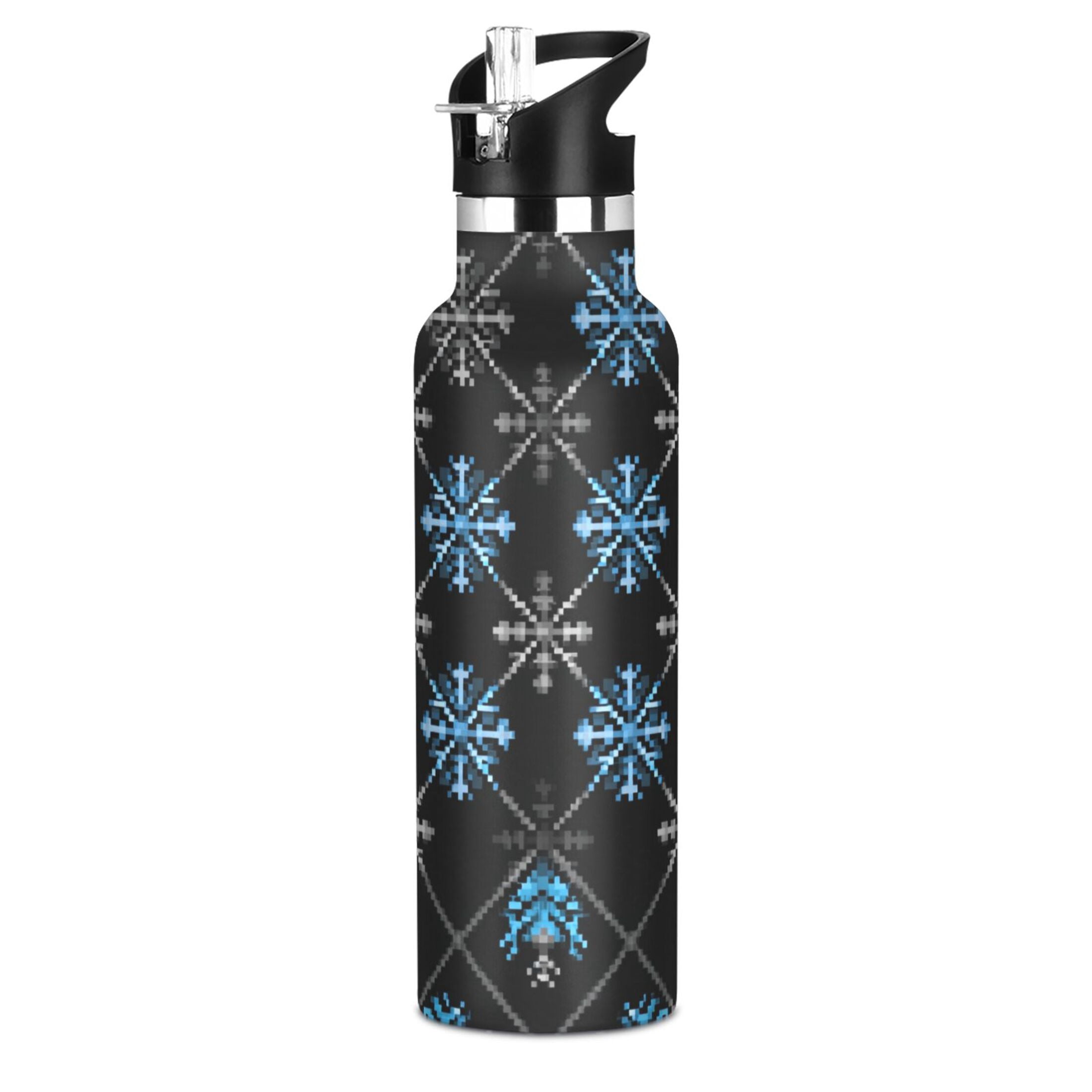 600ML Stainless Steel Insulated Cup Sports Water Bottle Portable Thermos Cup Water Glasses Insulated Tumblers Convenient and Durable Beautiful Blue Snowflake
