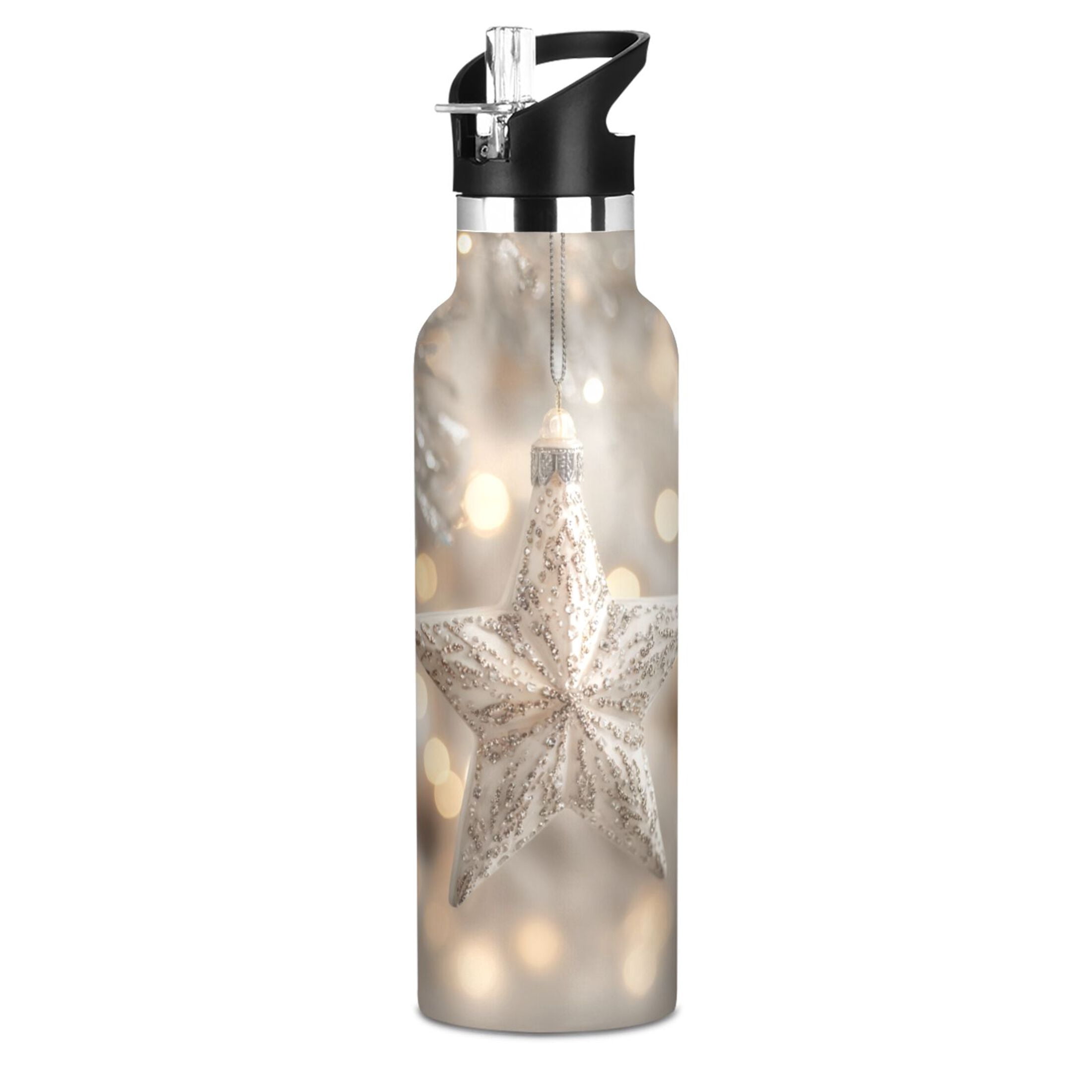 600ML Stainless Steel Insulated Cup Sports Water Bottle Portable Thermos Cup Water Glasses Insulated Tumblers Convenient and Durable Beautiful Christmas Star