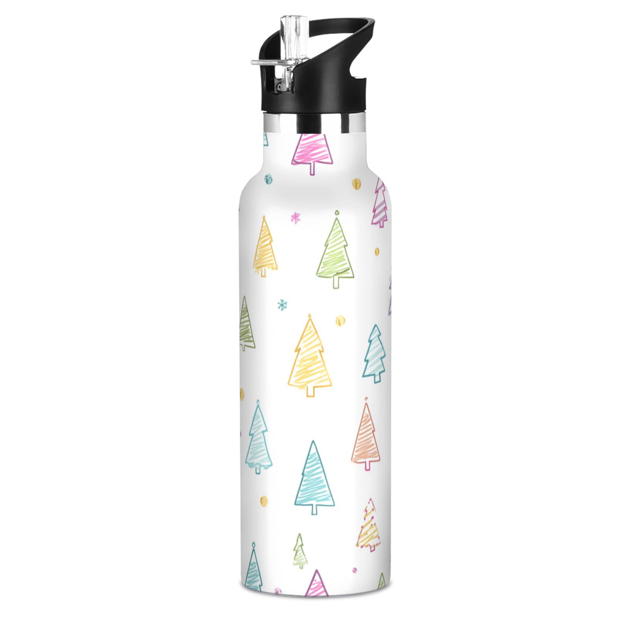 600ML Stainless Steel Insulated Cup Sports Water Bottle Portable Thermos Cup Water Glasses Insulated Tumblers Convenient and Durable Beautiful Christmas Tree Cute