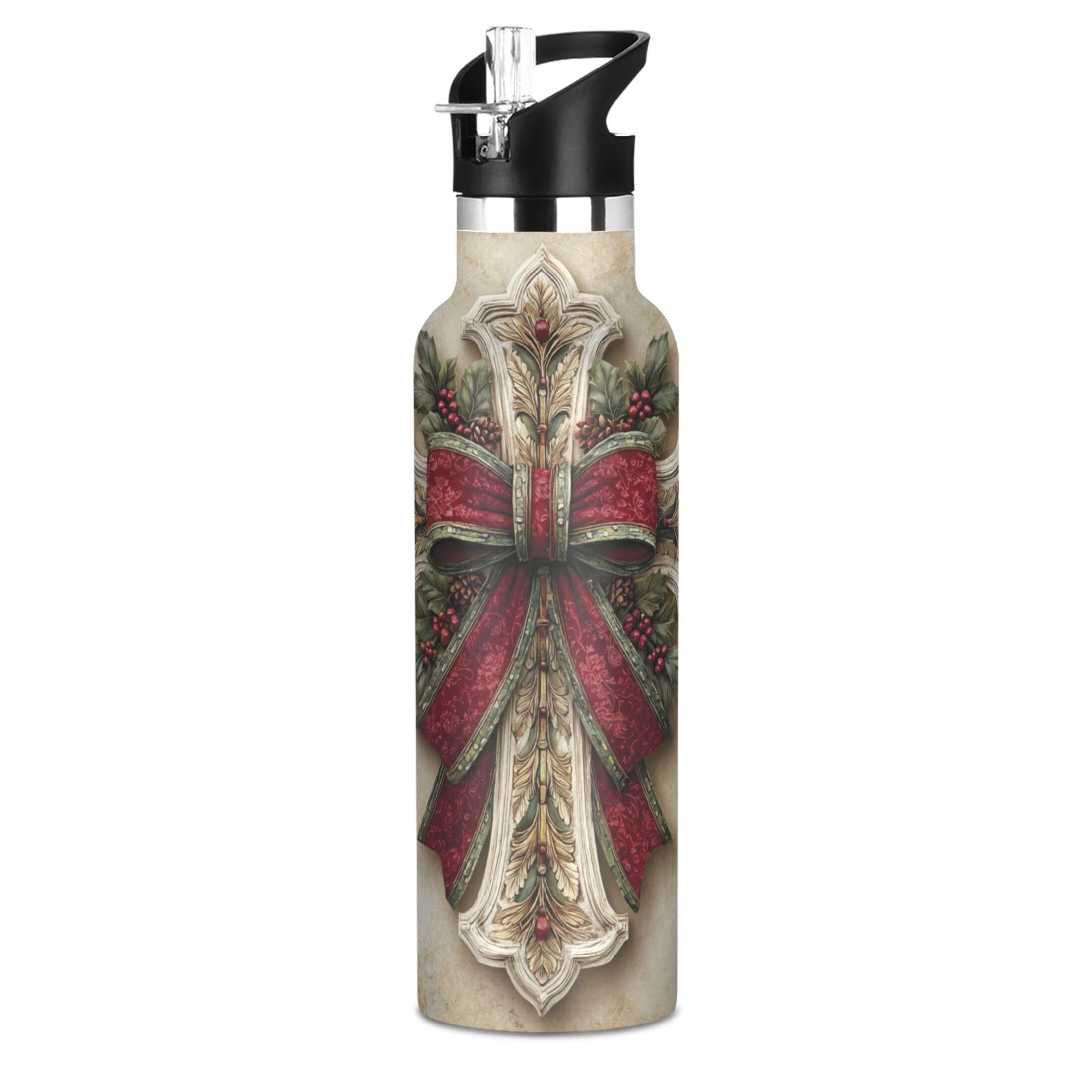 600ML Stainless Steel Insulated Cup Sports Water Bottle Portable Thermos Cup Water Glasses Insulated Tumblers Convenient and Durable Beautiful Christmas Cross