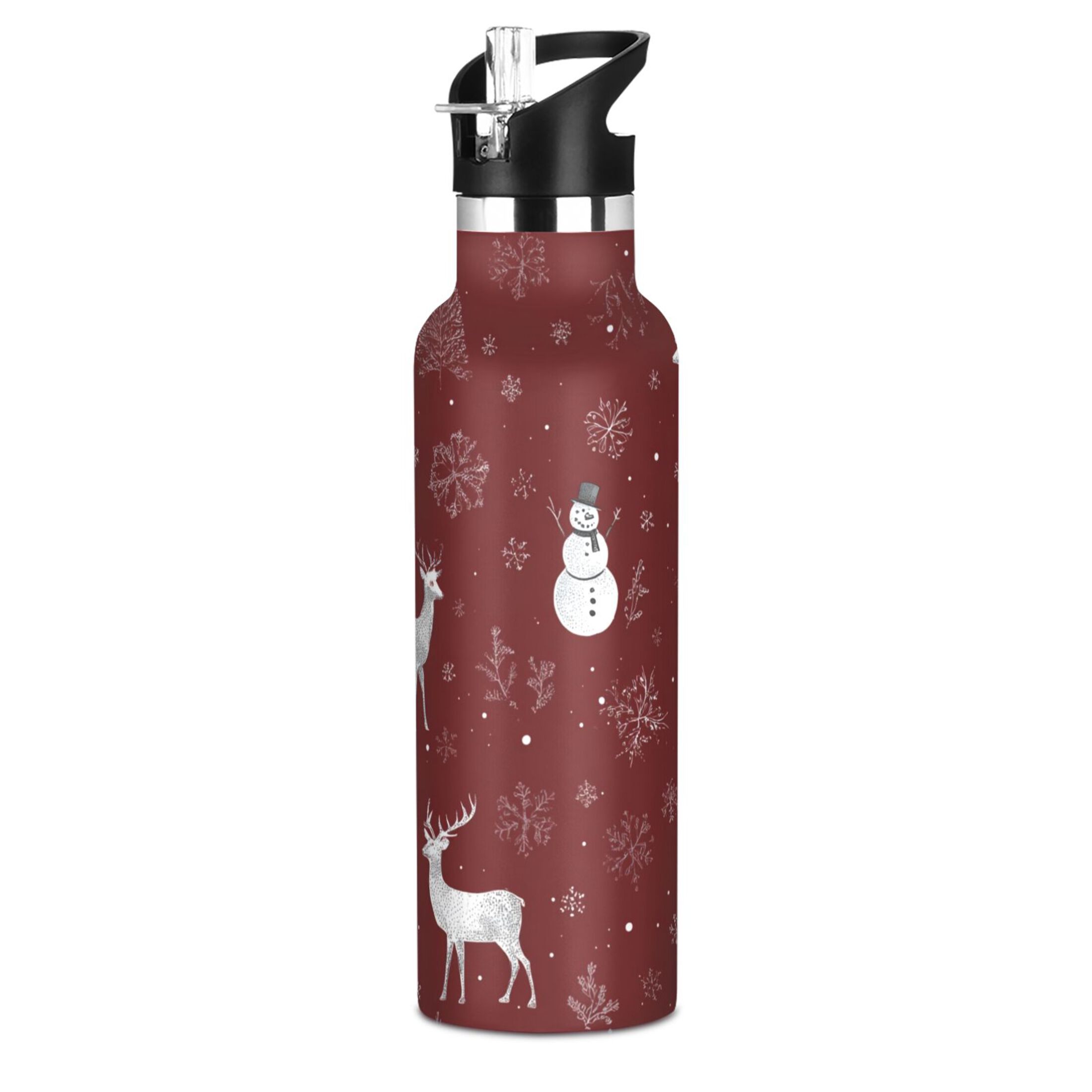 600ML Stainless Steel Insulated Cup Sports Water Bottle Portable Thermos Cup Water Glasses Insulated Tumblers Convenient and Durable Beautiful Christmas Elements Cute