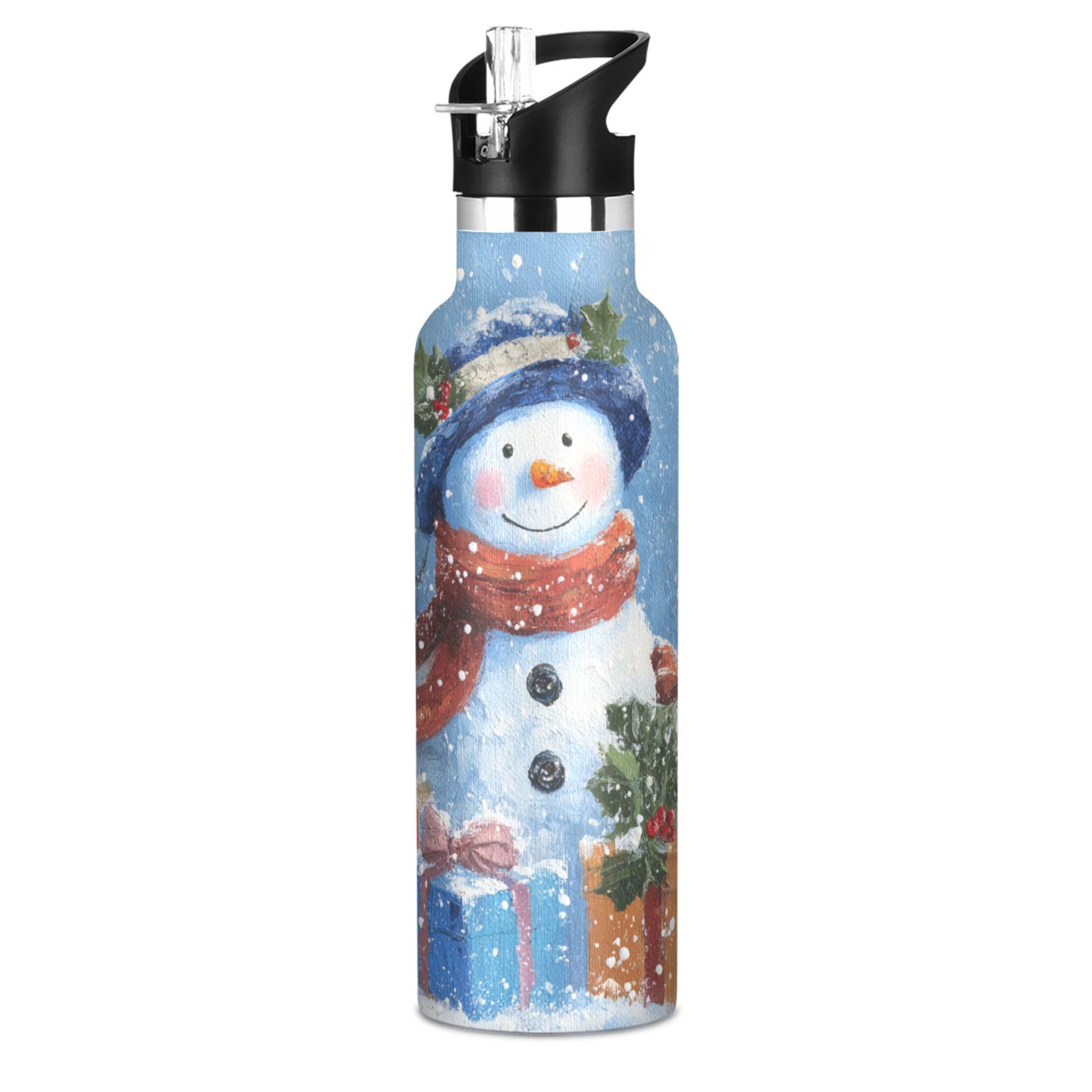 600ML Stainless Steel Insulated Cup Sports Water Bottle Portable Thermos Cup Water Glasses Insulated Tumblers Convenient and Durable Beautiful Christmas Snowman