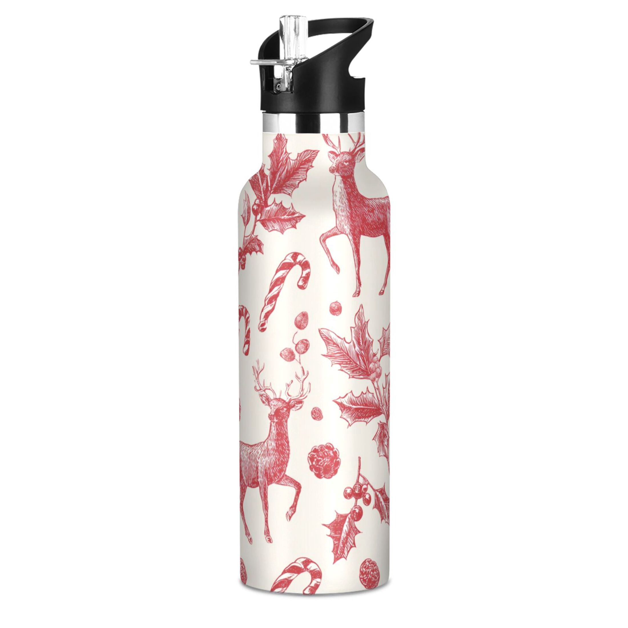 600ML Stainless Steel Insulated Cup Sports Water Bottle Portable Thermos Cup Water Glasses Insulated Tumblers Convenient and Durable Beautiful Christmas Deer Cute