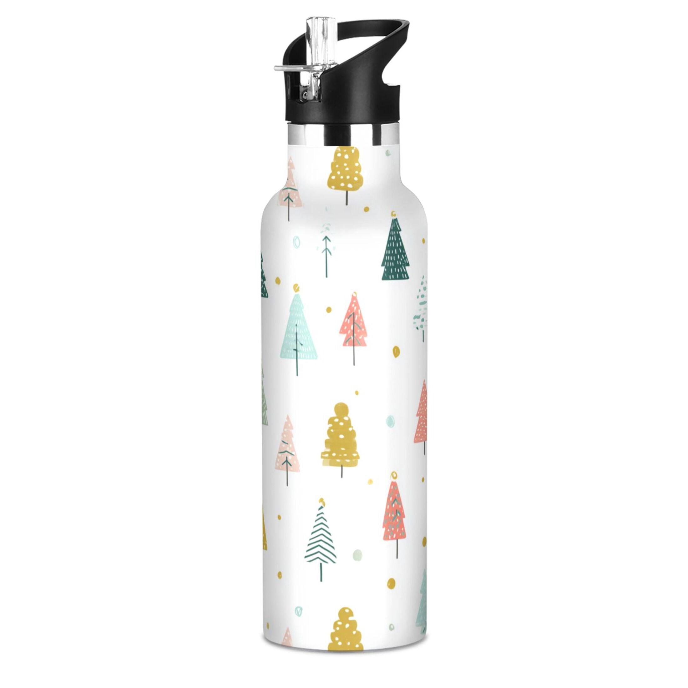 600ML Stainless Steel Insulated Cup Sports Water Bottle Portable Thermos Cup Water Glasses Insulated Tumblers Convenient and Durable Beautiful Colorful Christmas Tree