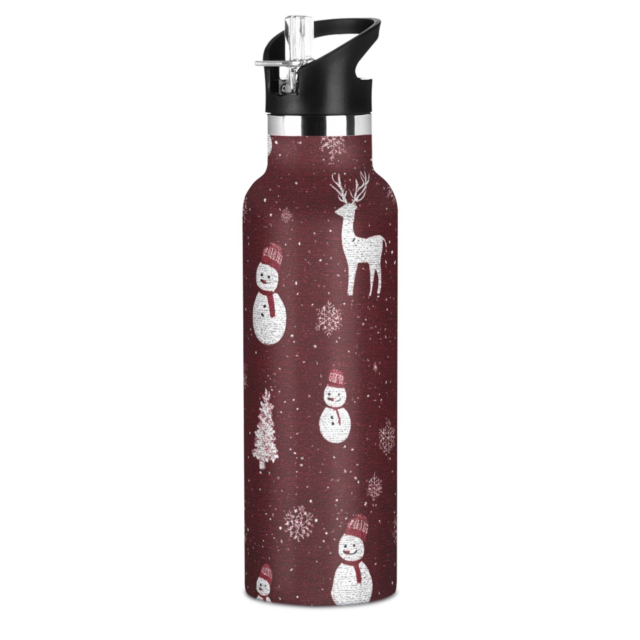 600ML Stainless Steel Insulated Cup Sports Water Bottle Portable Thermos Cup Water Glasses Insulated Tumblers Convenient and Durable Beautiful Cute Christmas Pattern