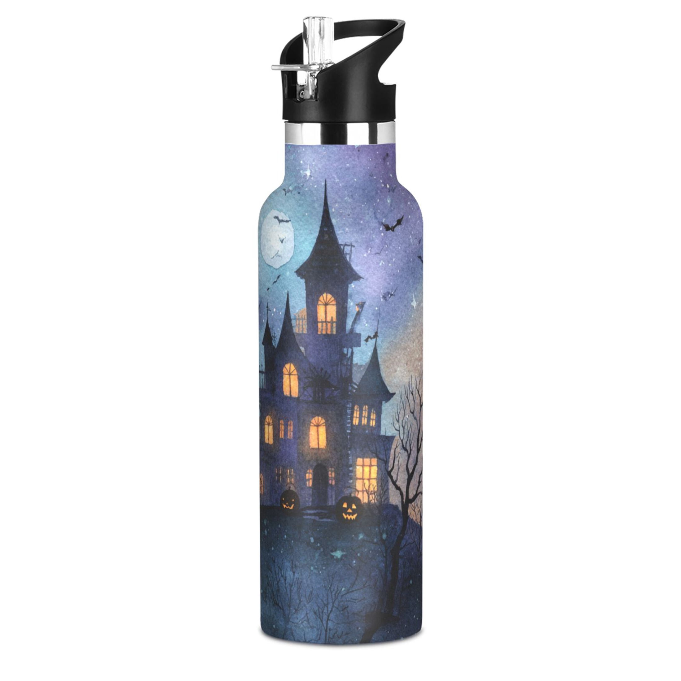 600ML Stainless Steel Insulated Cup Sports Water Bottle Portable Thermos Cup Water Glasses Insulated Tumblers Convenient and Durable Beautiful Halloween Castle