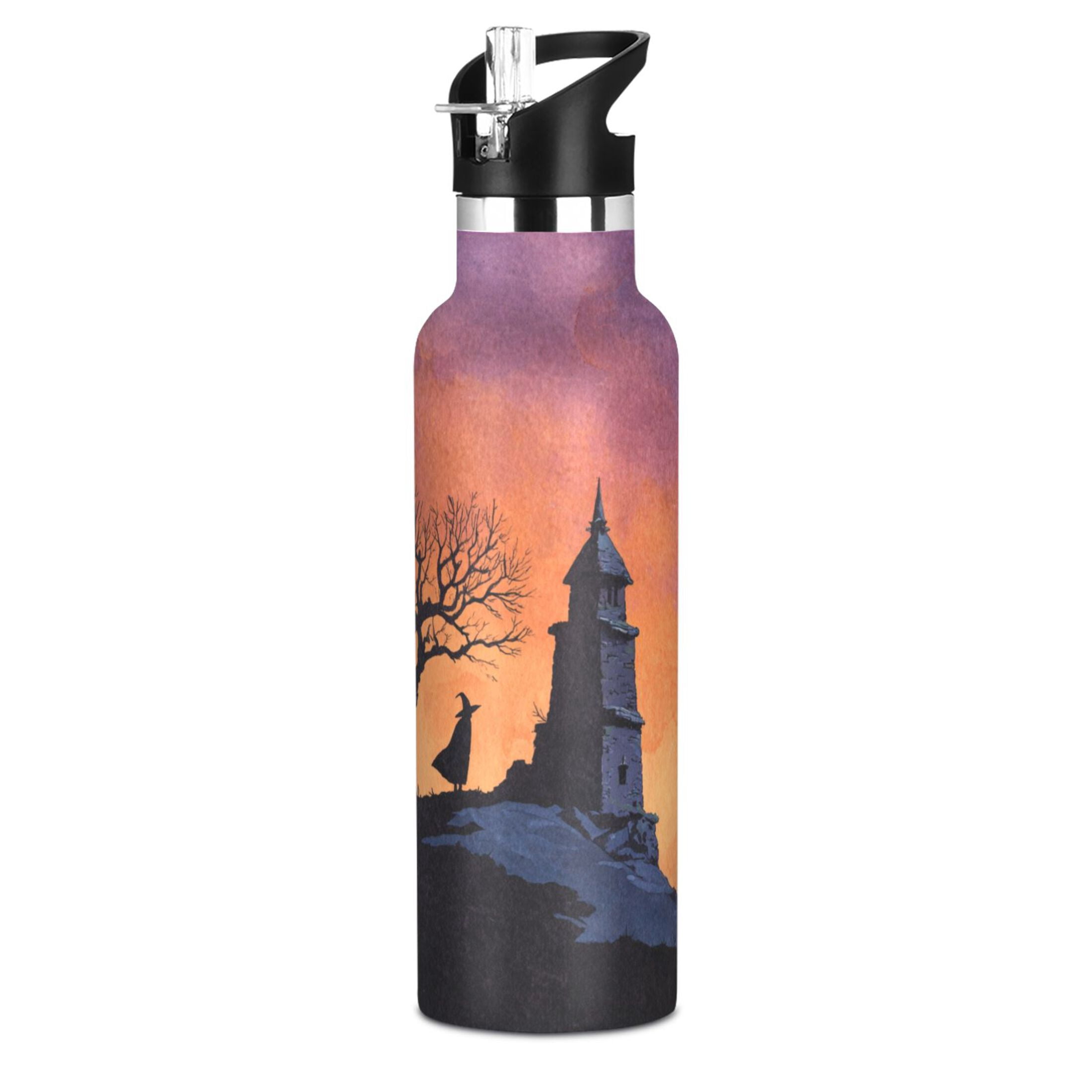 600ML Stainless Steel Insulated Cup Sports Water Bottle Portable Thermos Cup Water Glasses Insulated Tumblers Convenient and Durable Beautiful Halloween Night