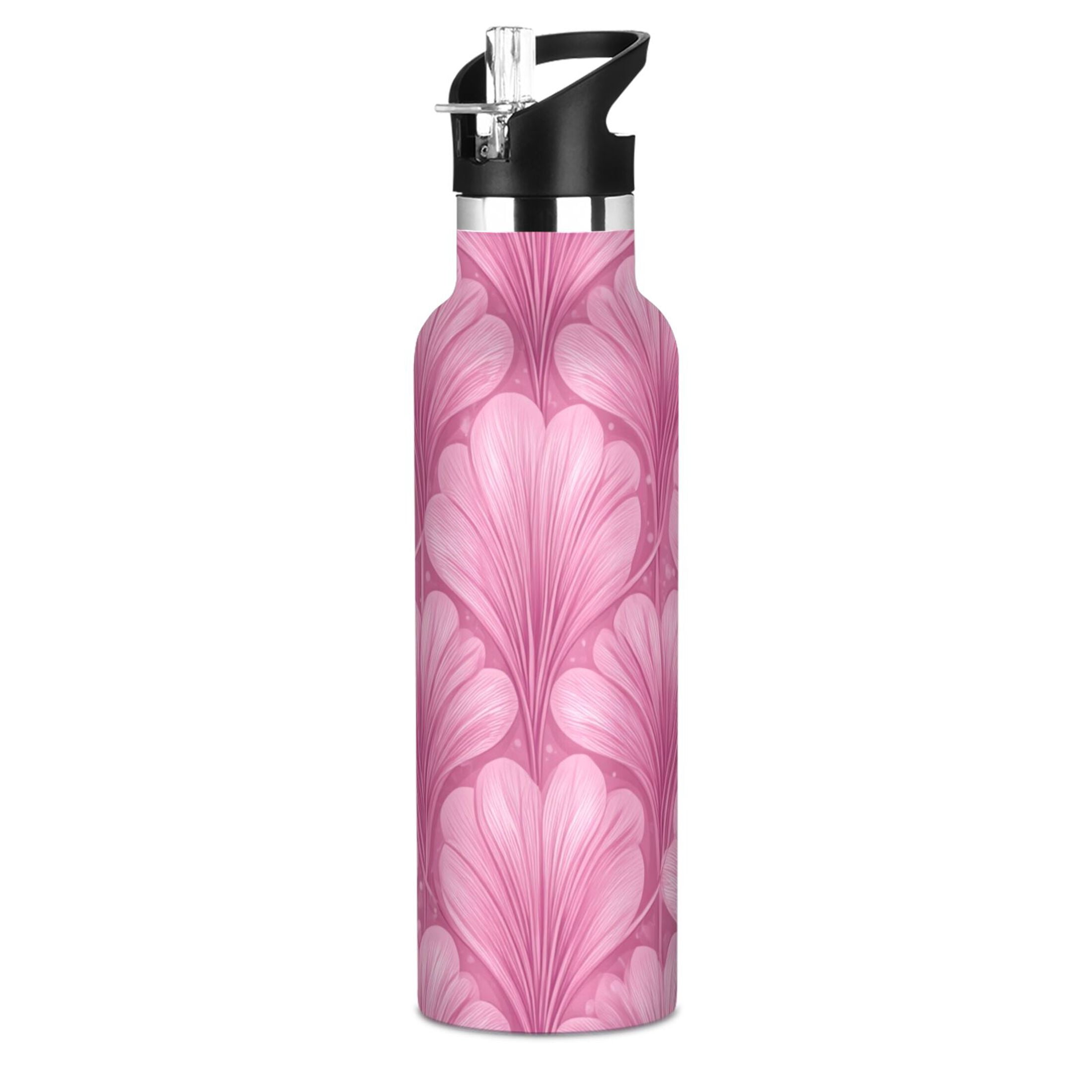 600ML Stainless Steel Insulated Cup Sports Water Bottle Portable Thermos Cup Water Glasses Insulated Tumblers Convenient and Durable Beautiful Light Pink Pattern