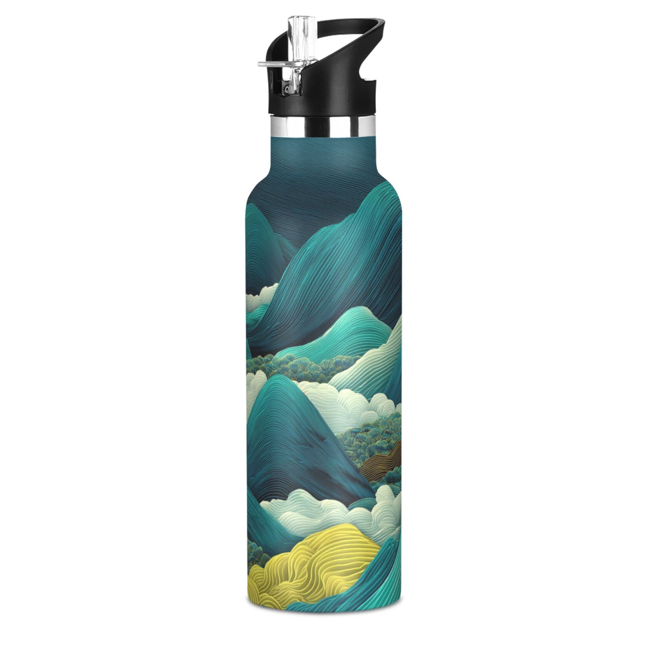 600ML Stainless Steel Insulated Cup Sports Water Bottle Portable Thermos Cup Water Glasses Insulated Tumblers Convenient and Durable Beautiful Mountains Pattern