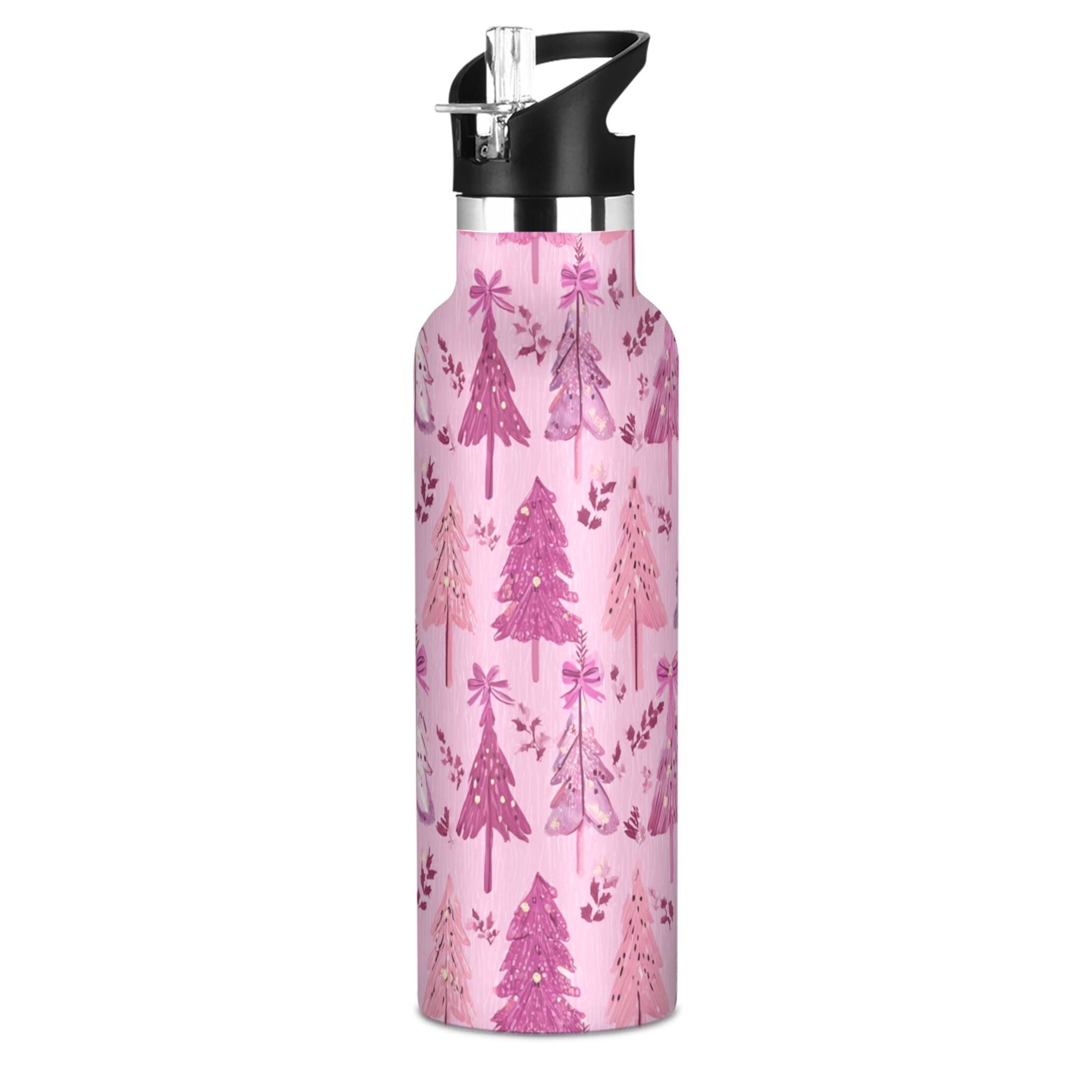 600ML Stainless Steel Insulated Cup Sports Water Bottle Portable Thermos Cup Water Glasses Insulated Tumblers Convenient and Durable Beautiful Pink Christmas Little Green Dinosaurtree